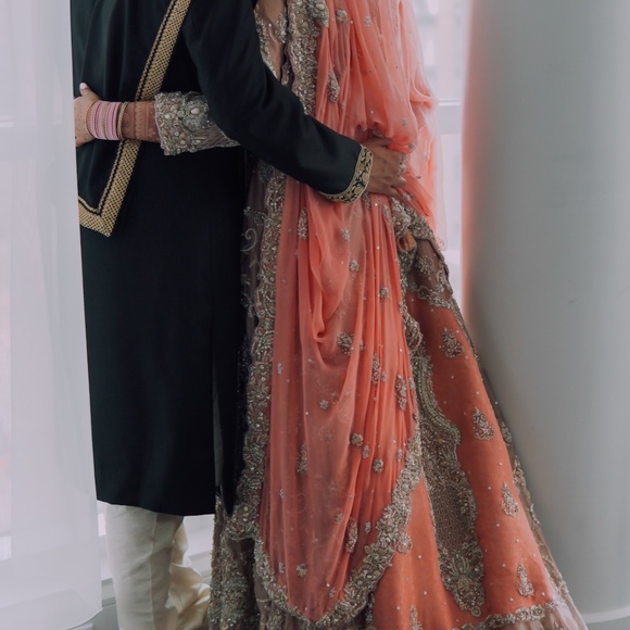 Indian Pakistani Bridal Wedding Long Gown Dress in Light Pink and Peach Pink - Picture 8 of 10